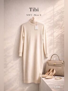 Tibi Merino Wool Turtleneck Sweater Dress Ivory Size S NWT